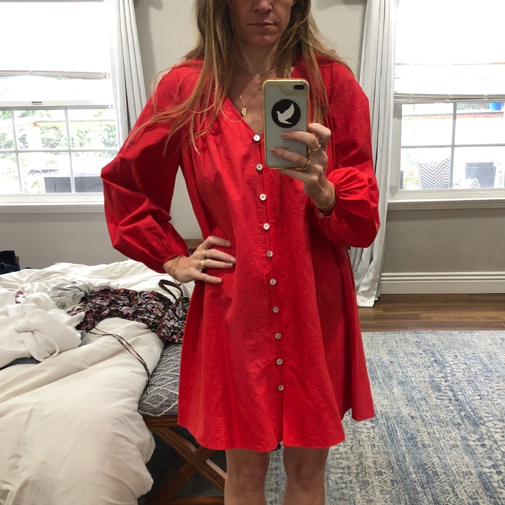 & Other Stories festive red mini baby doll dress